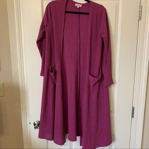 Lularoe purple ribbed Sarah cardigan with pockets
